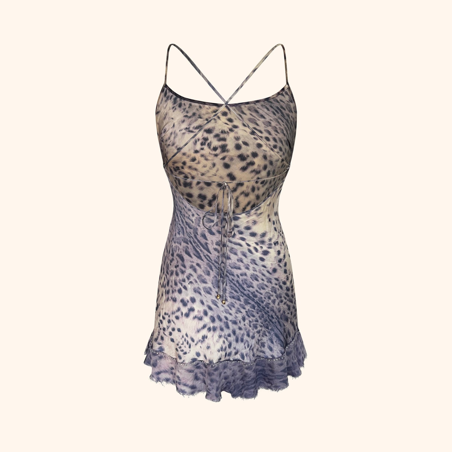 Roberto Cavalli S/S 2000 Purple Leopard Silk Mini Dress