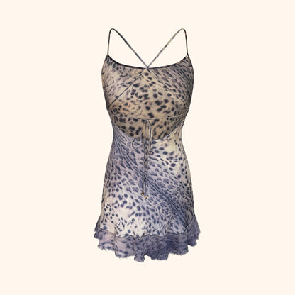 Roberto Cavalli S/S 2000 Purple Leopard Silk Mini Dress