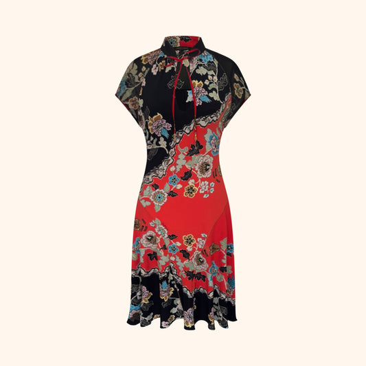 Roberto Cavalli S/S 2003 Red Chinoiserie Silk Cheongsam Dress