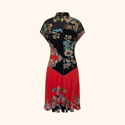 Roberto Cavalli S/S 2003 Red Chinoiserie Silk Cheongsam Dress