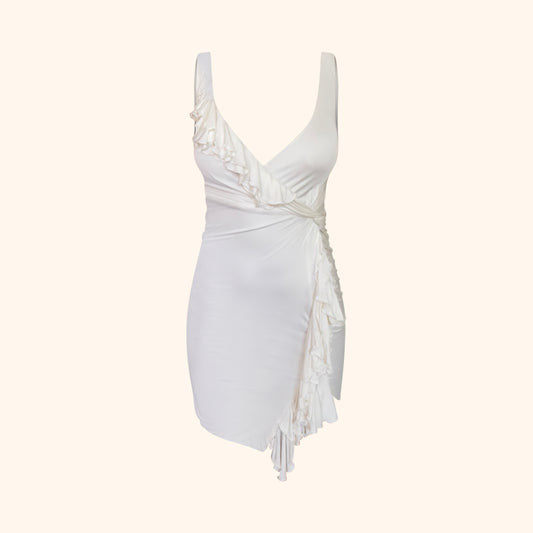 Versace 2000s Draped Ruffle Knot Mini Dress