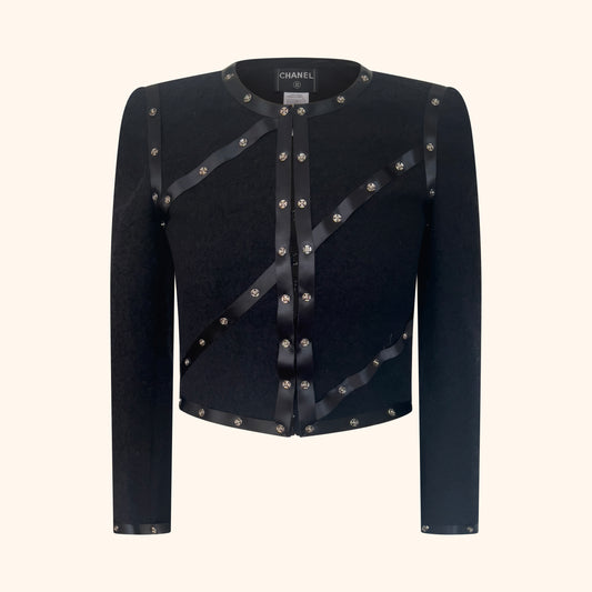 Chanel F/W 2003 Black Wool Snap Detail Jacket