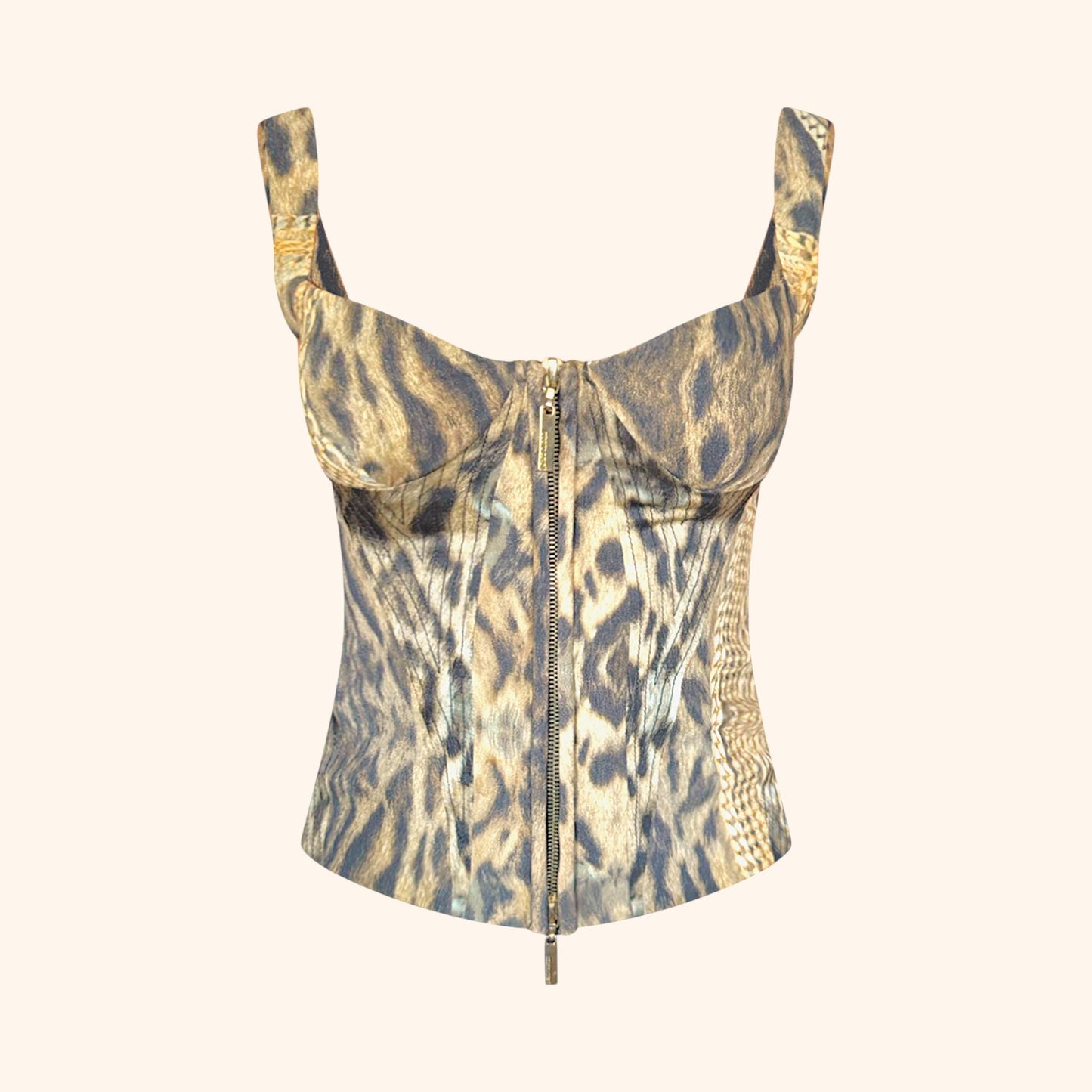 Roberto Cavalli 2003 Silk Laced Animal Print Corset