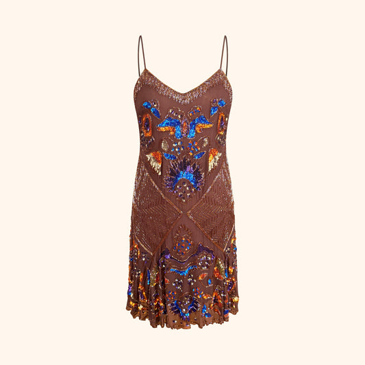 Blumarine Embellished Beaded Silk Slip Dress