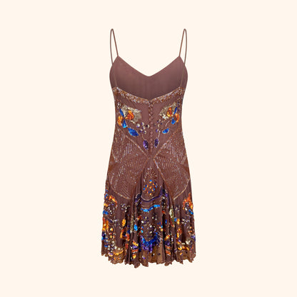 Blumarine Embellished Beaded Silk Slip Dress