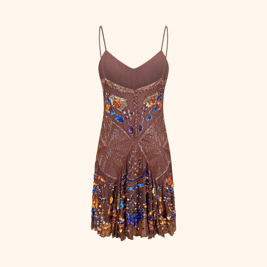 Blumarine Embellished Beaded Silk Slip Dress