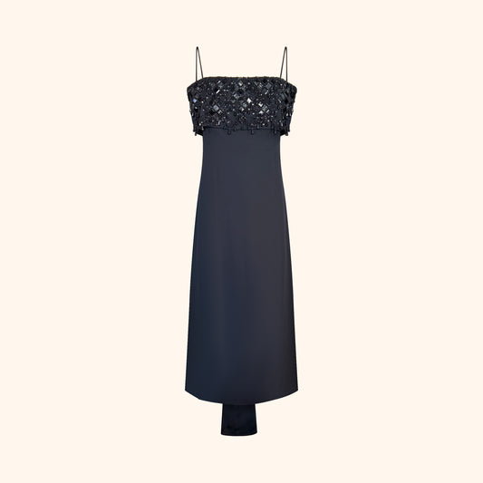 Valentino Square Neckline Black Silk Blend Evening Gown