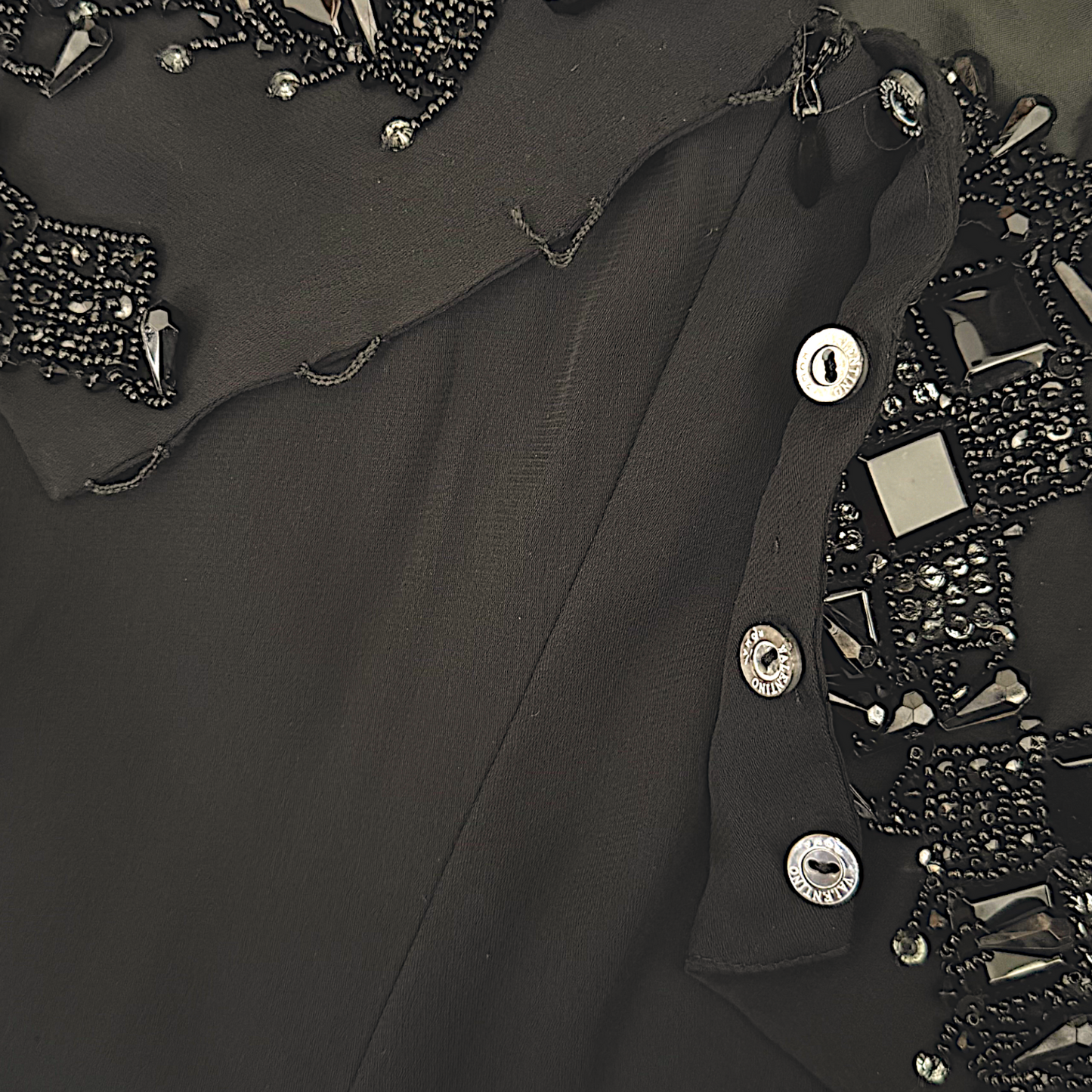 Valentino Square Neckline Black Silk Blend Evening Gown