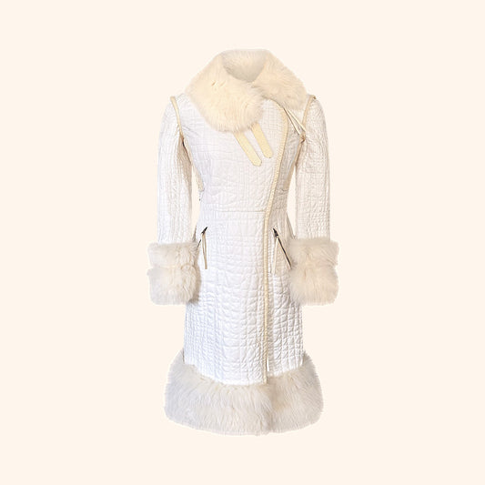 Roberto Cavalli F/W 2005 White Leather, Fox & Snake Coat
