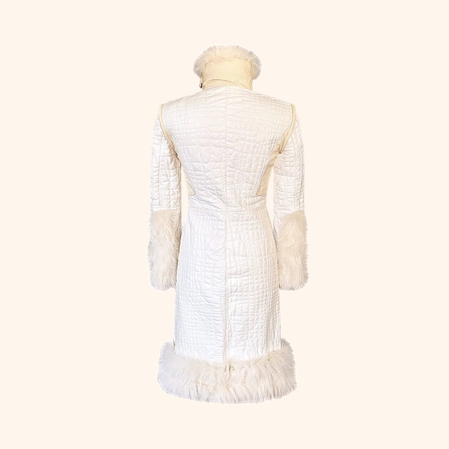 Roberto Cavalli F/W 2005 White Leather, Fox & Snake Coat