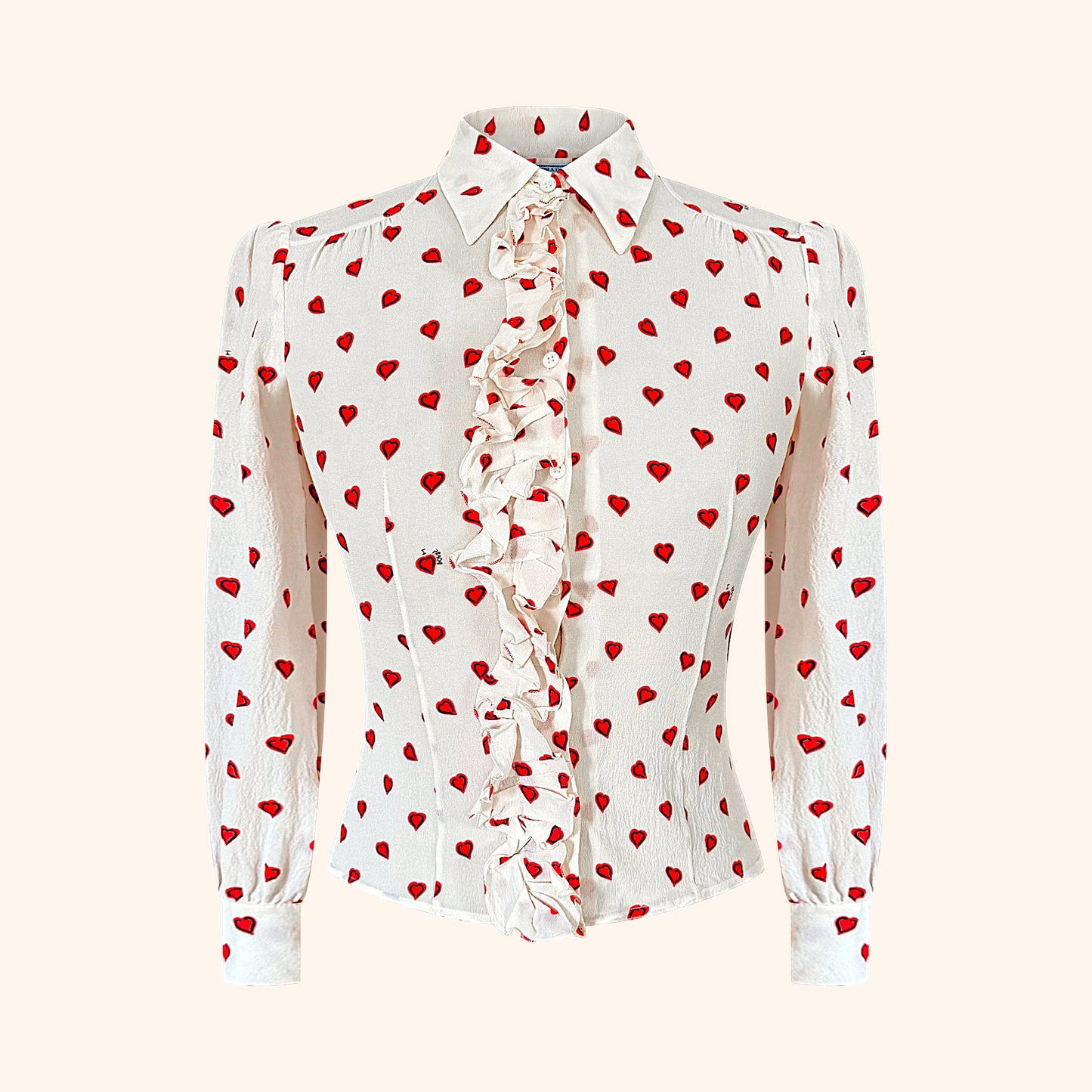 Prada Cruise 2012 Heart Print Ruffled Silk Blouse