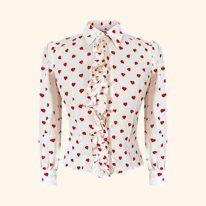 Prada Cruise 2012 Heart Print Ruffled Silk Blouse
