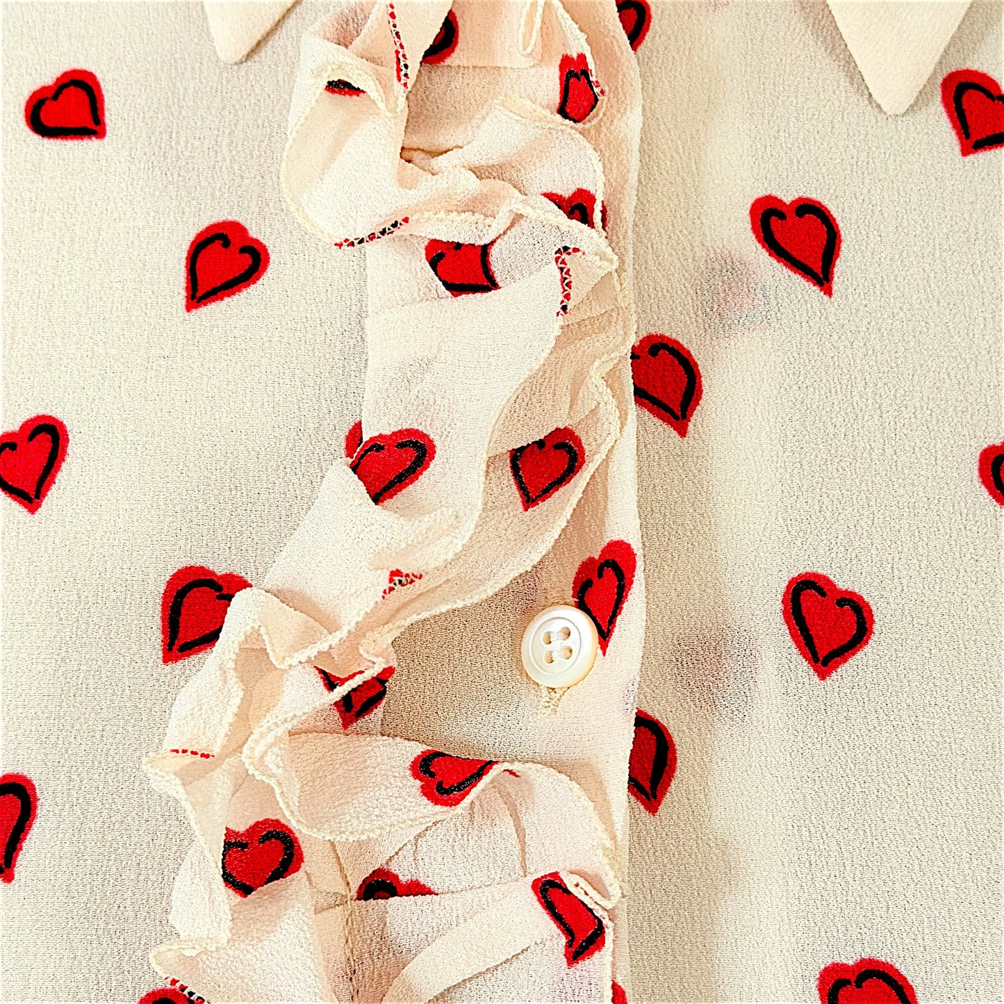Prada Cruise 2012 Heart Print Ruffled Silk Blouse