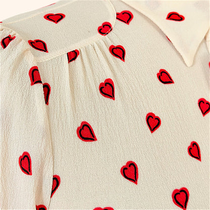 Prada Cruise 2012 Heart Print Ruffled Silk Blouse