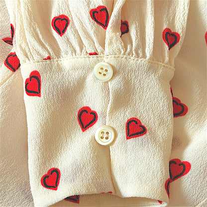 Prada Cruise 2012 Heart Print Ruffled Silk Blouse