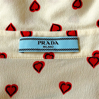Prada Cruise 2012 Heart Print Ruffled Silk Blouse