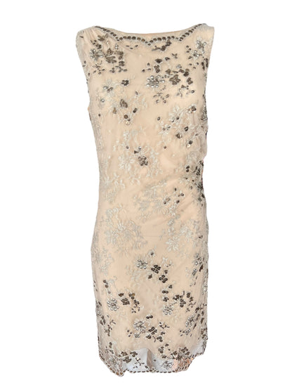 VALENTINO Embellished Nude Lace Sheath Dress (M)