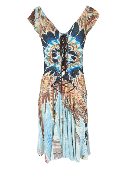 ROBERTO CAVALLI S/S 2004 Multi-Colored Silk Midi Dress (M)