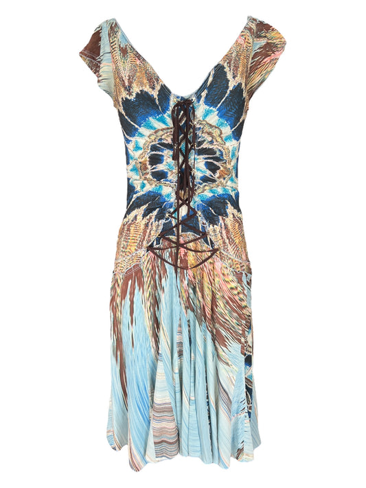 ROBERTO CAVALLI S/S 2004 Multi-Colored Silk Midi Dress (M)