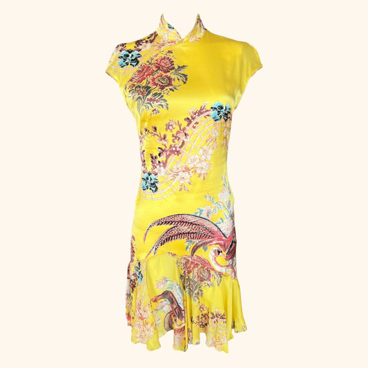 Roberto Cavalli S/S 2003 Yellow Chinoiserie Silk Dress