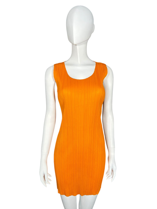 PLEATS PLEASE by ISSEY MIYAKE Orange Pleated Dress (M)