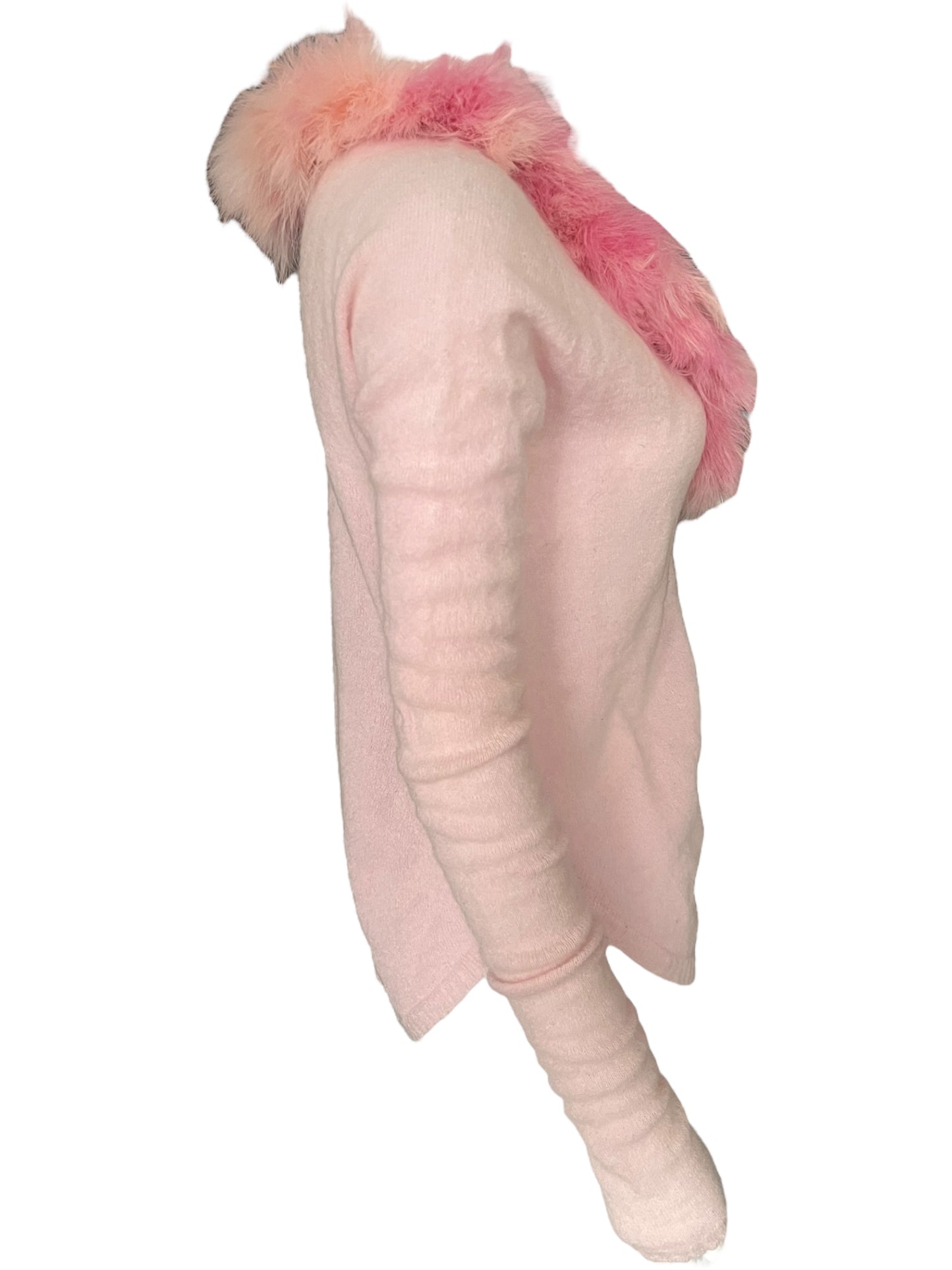 BLUMARINE 2000s Pink Cardigan with Marabou Fur Trim (S-M-L)