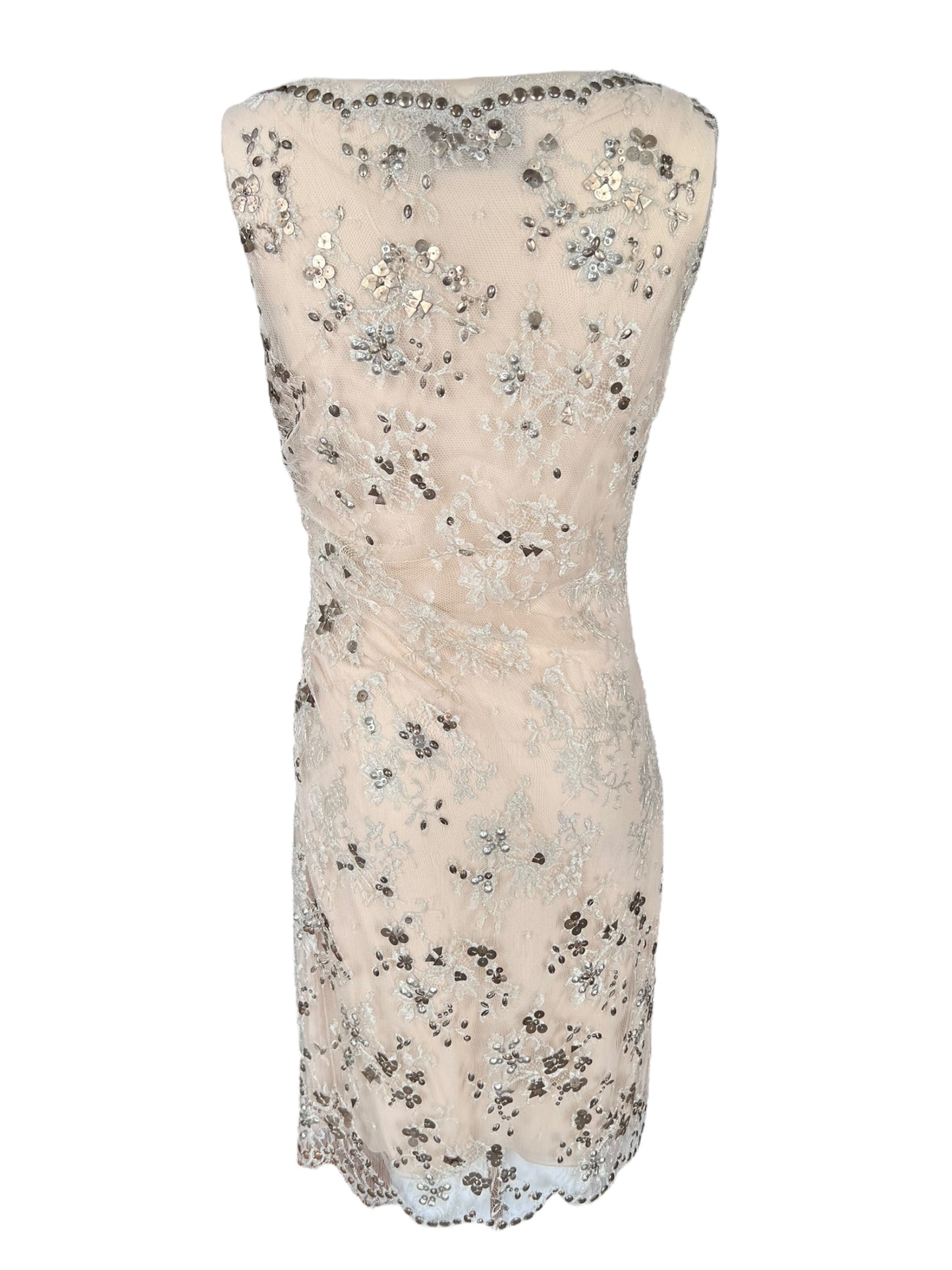 VALENTINO Embellished Nude Lace Sheath Dress (M)