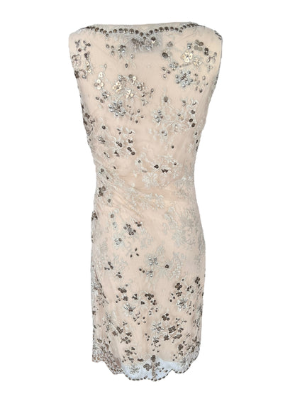 VALENTINO Embellished Nude Lace Sheath Dress (M)