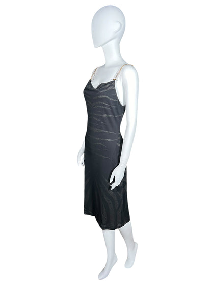 ROBERTO CAVALLI S/S 1999 Cowl Neck Slip Dress with Chain Straps (S)