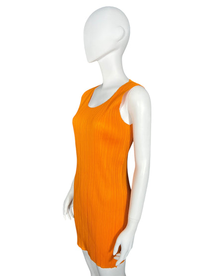PLEATS PLEASE by ISSEY MIYAKE Orange Pleated Dress (M)