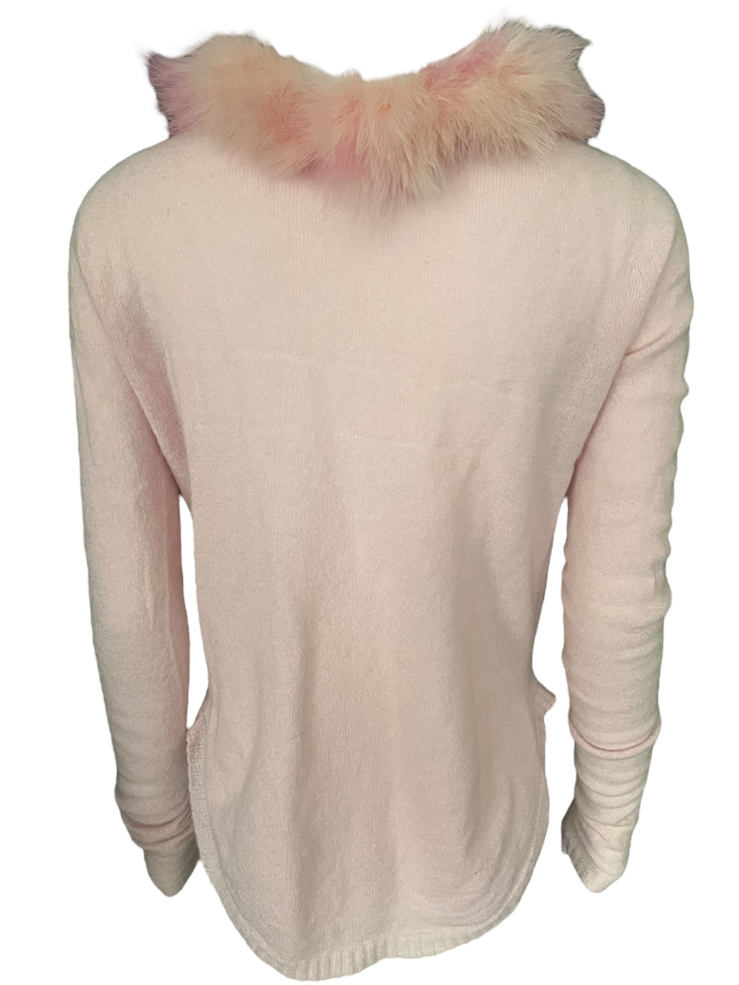 BLUMARINE 2000s Pink Cardigan with Marabou Fur Trim (S-M-L)