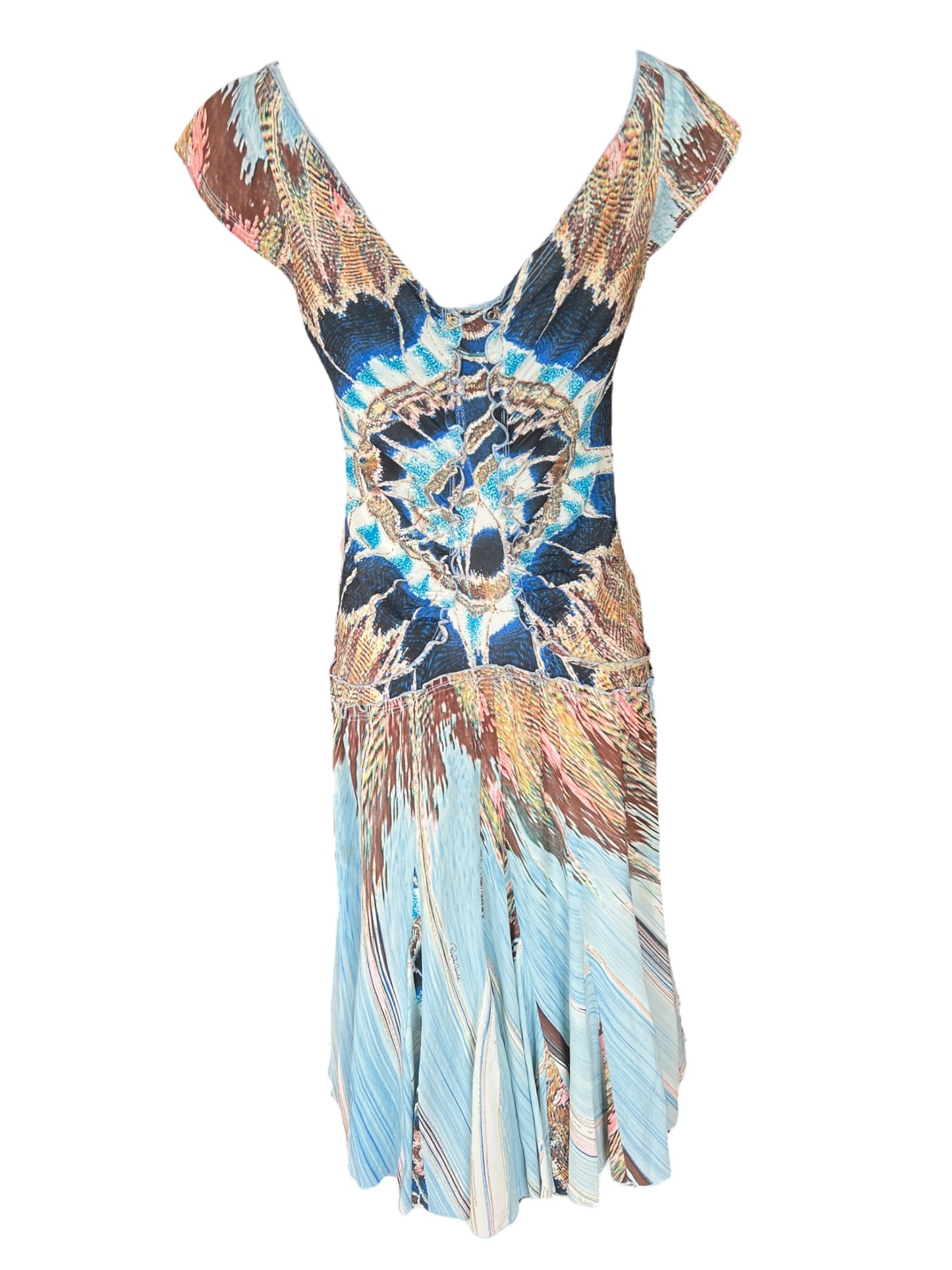 ROBERTO CAVALLI S/S 2004 Multi-Colored Silk Midi Dress (M)