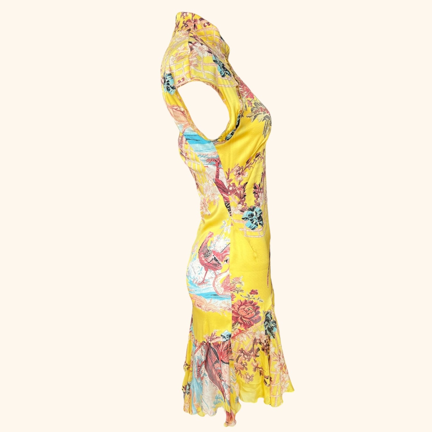 Roberto Cavalli S/S 2003 Yellow Chinoiserie Silk Dress