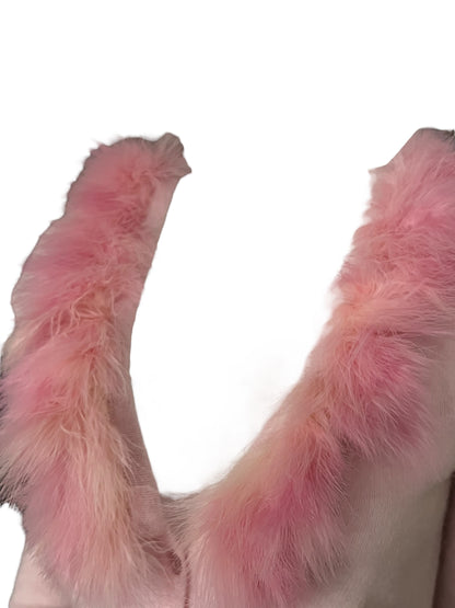 BLUMARINE 2000s Pink Cardigan with Marabou Fur Trim (S-M-L)