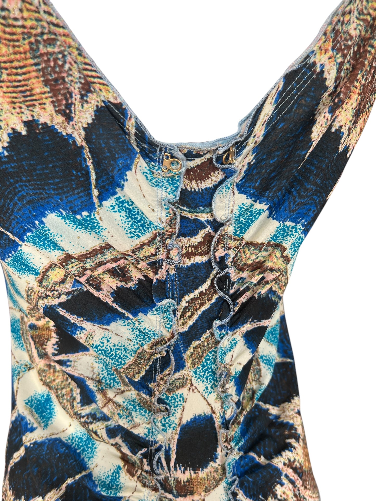 ROBERTO CAVALLI S/S 2004 Multi-Colored Silk Midi Dress (M)