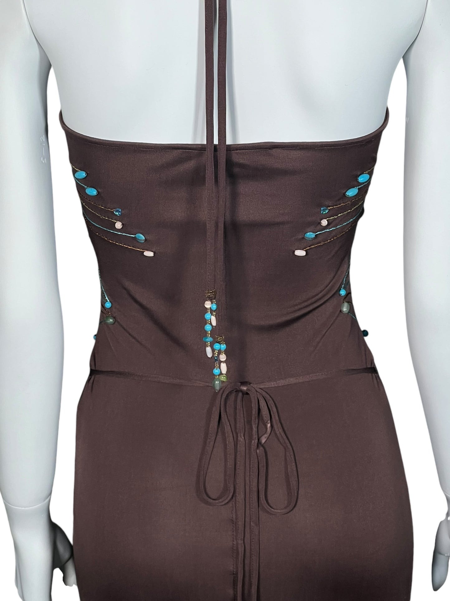 ROBERTO CAVALLI Brown Silk Beaded Dress (XS-S)