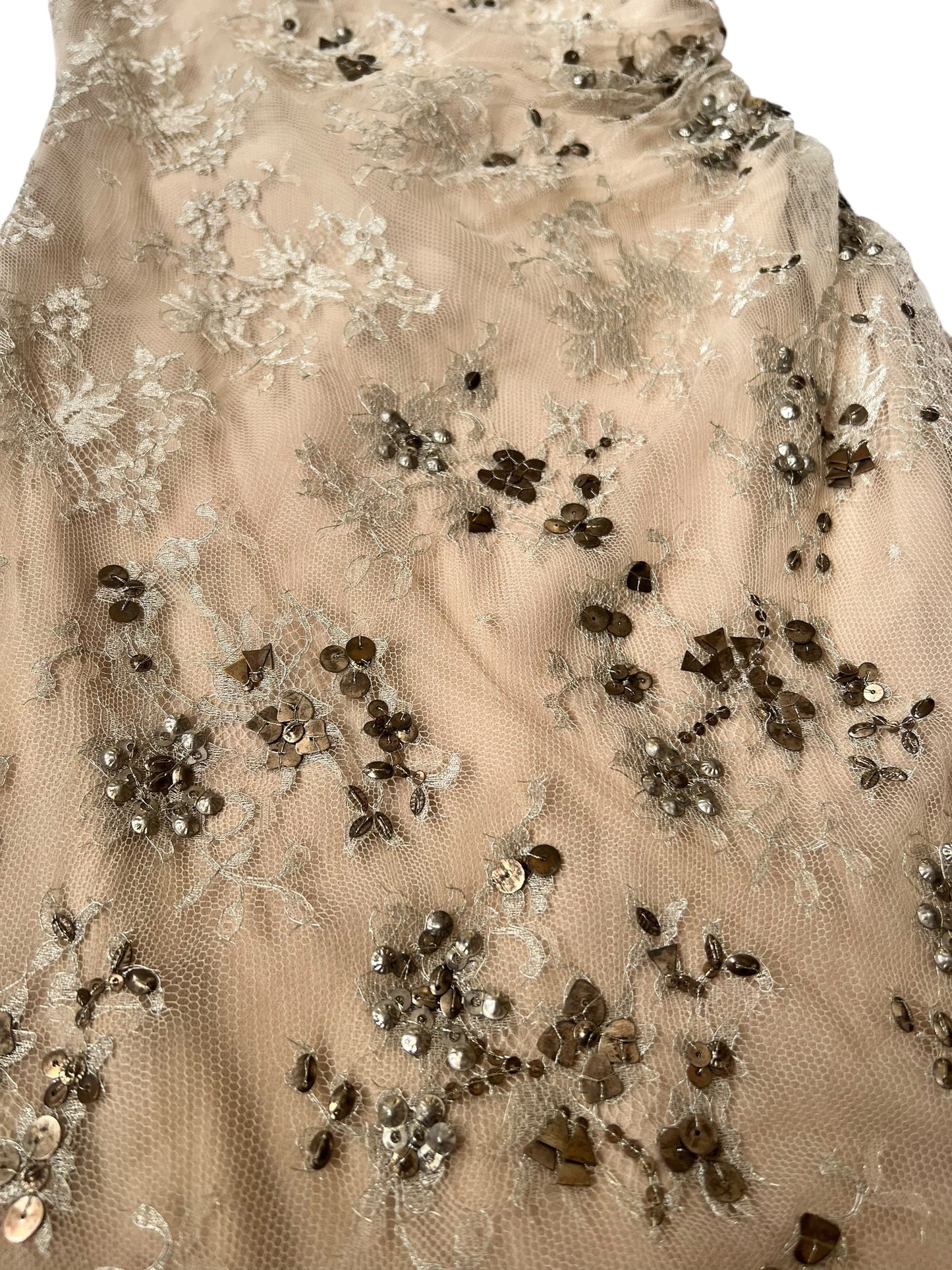 VALENTINO Embellished Nude Lace Sheath Dress (M)