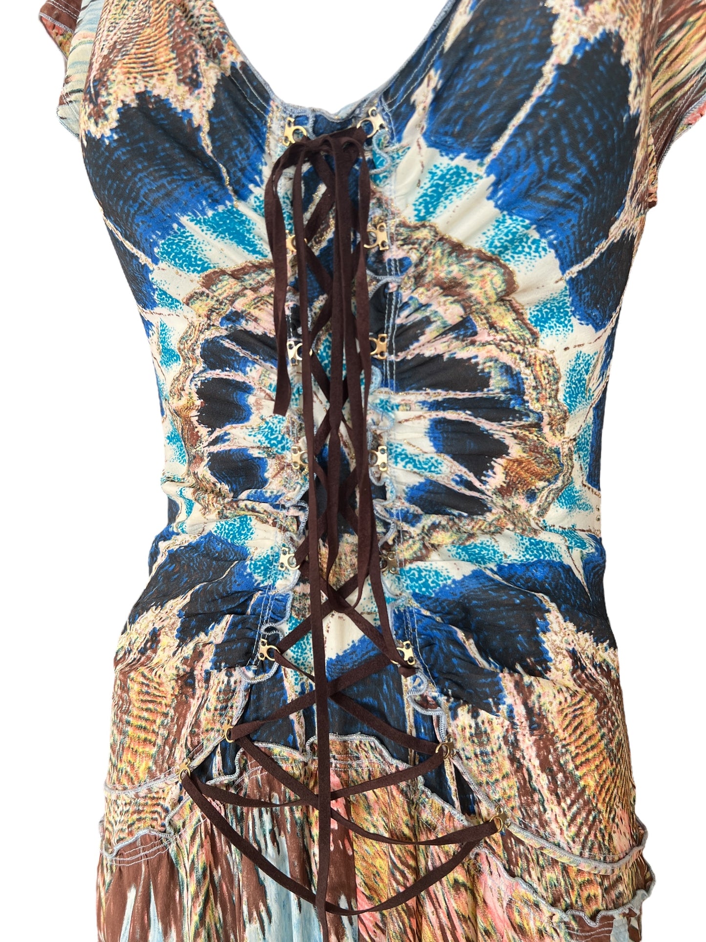 ROBERTO CAVALLI S/S 2004 Multi-Colored Silk Midi Dress (M)