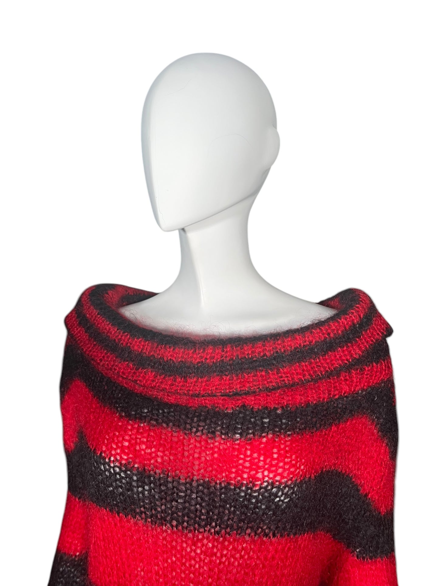 ALEXANDER MCQUEEN Red and Black Striped Mohair Knit Sweater Dress (L)