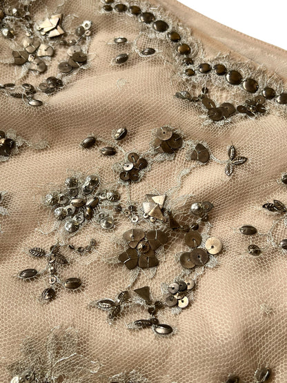 VALENTINO Embellished Nude Lace Sheath Dress (M)