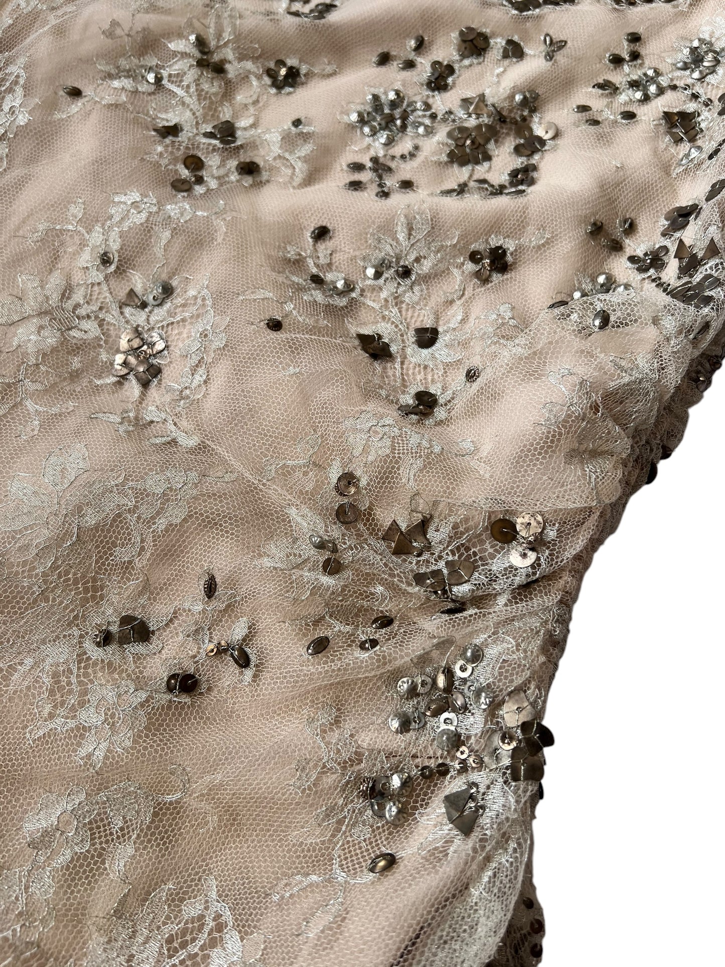 VALENTINO Embellished Nude Lace Sheath Dress (M)