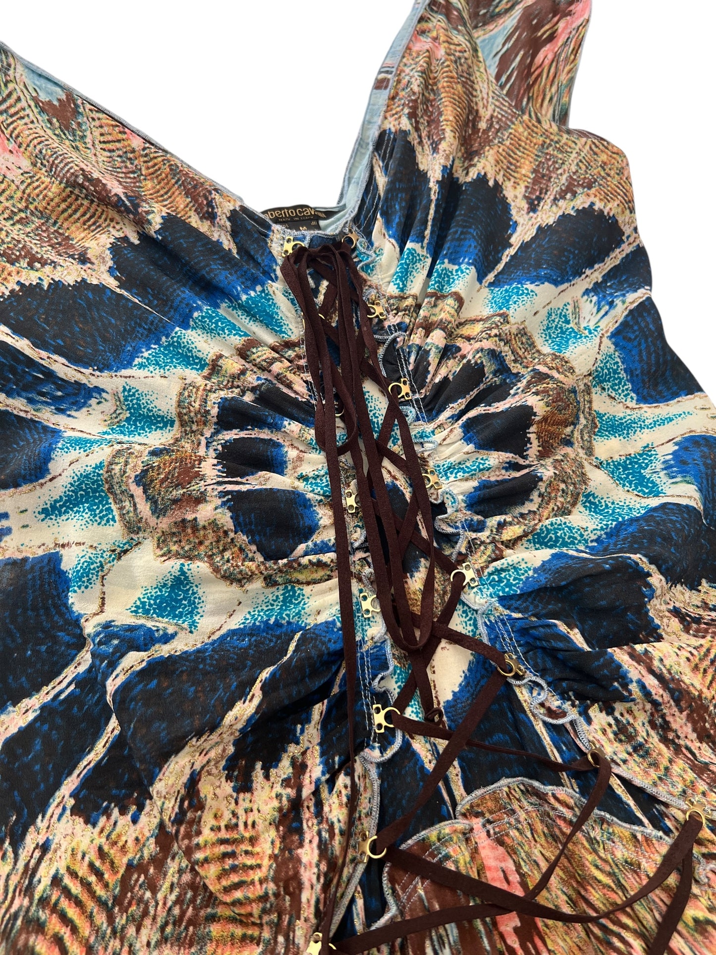 ROBERTO CAVALLI S/S 2004 Multi-Colored Silk Midi Dress (M)