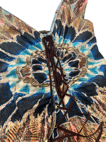 ROBERTO CAVALLI S/S 2004 Multi-Colored Silk Midi Dress (M)
