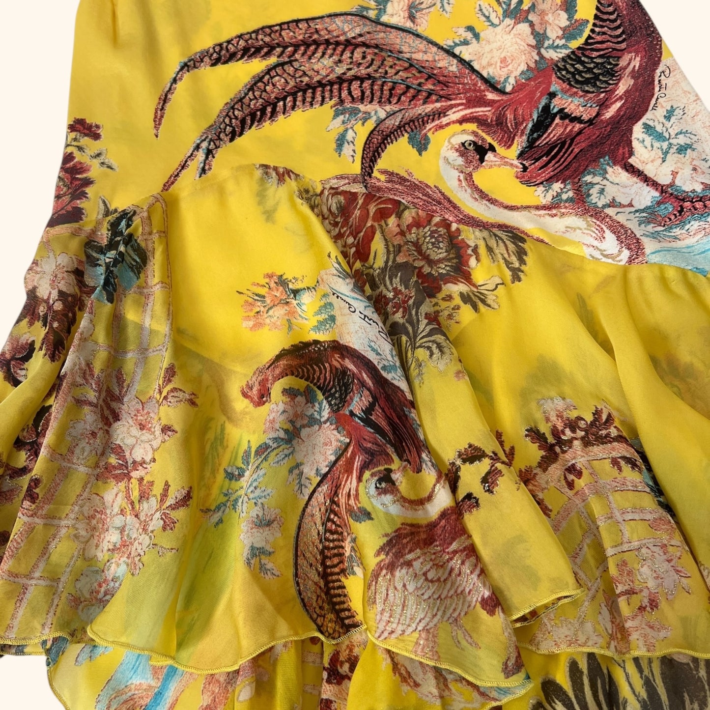 Roberto Cavalli S/S 2003 Yellow Chinoiserie Silk Dress