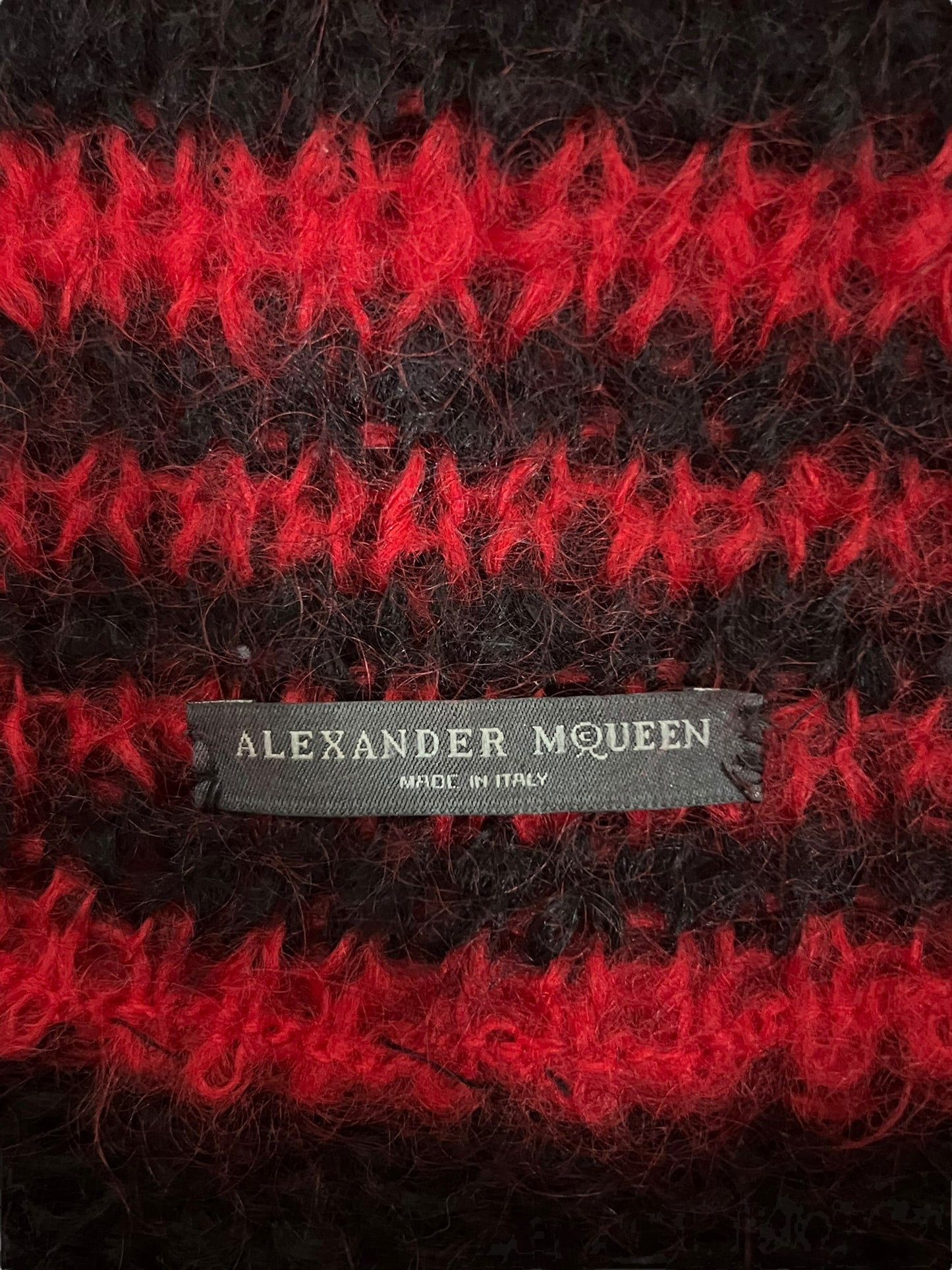 ALEXANDER MCQUEEN Red and Black Striped Mohair Knit Sweater Dress (L)
