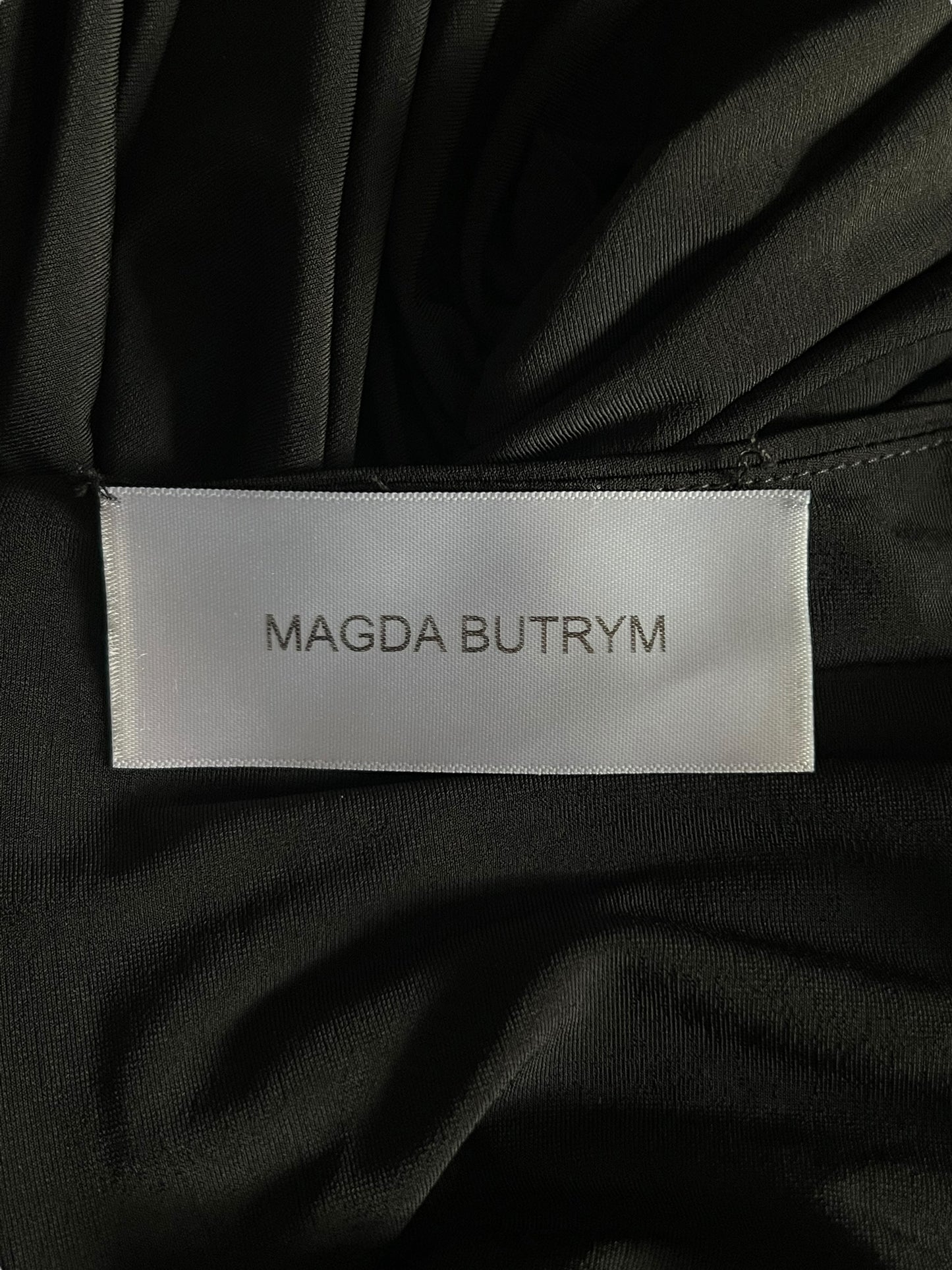 MAGDA BUTRYM Black Ruched Halter Dress with Rosette Accents (S)