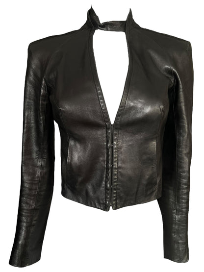 PLEIN SUD by Fayçal Amor 2000s Black Leather High-Neck Jacket (S-M)