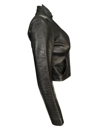 PLEIN SUD by Fayçal Amor 2000s Black Leather High-Neck Jacket (S-M)