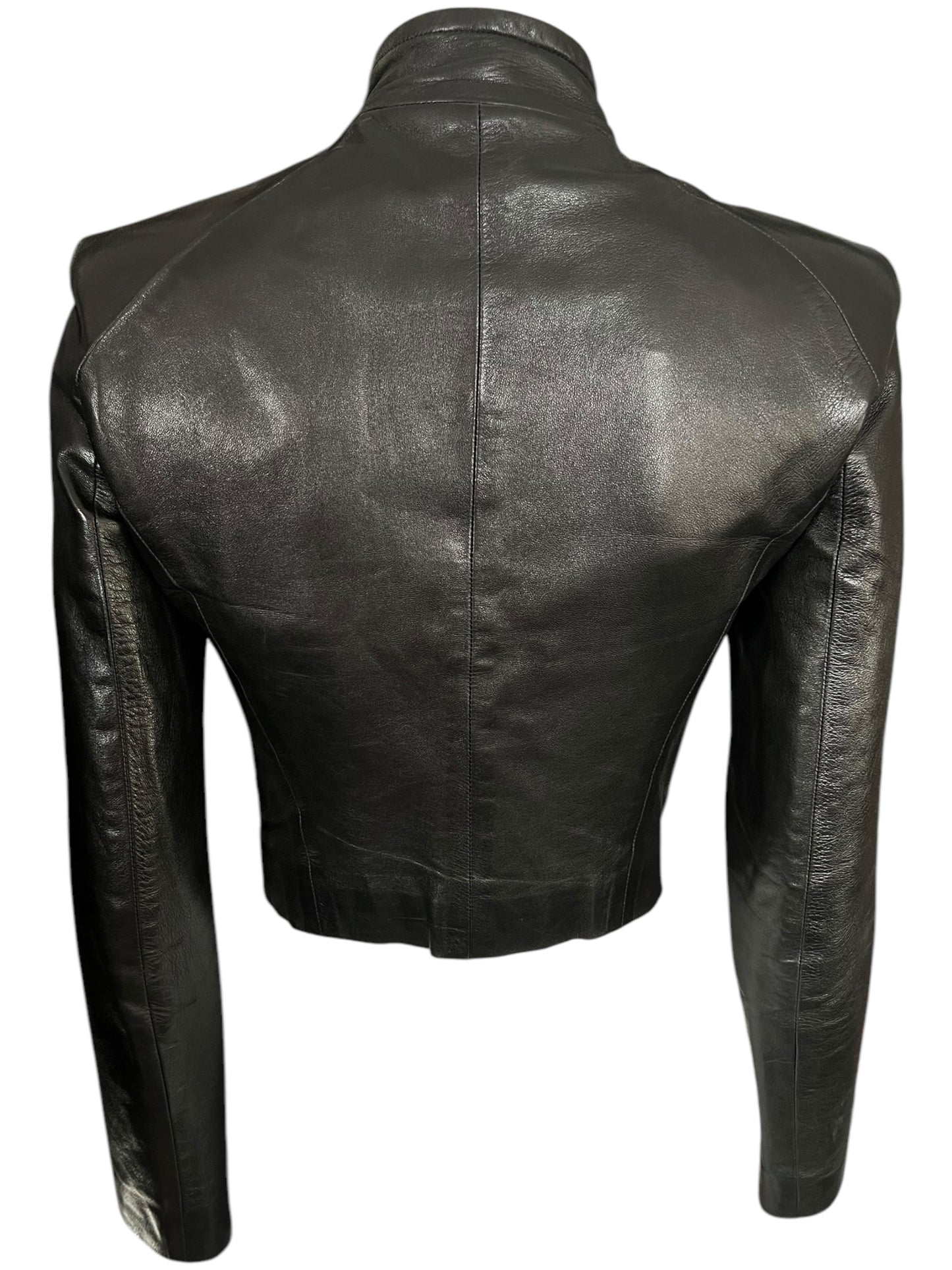 PLEIN SUD by Fayçal Amor 2000s Black Leather High-Neck Jacket (S-M)