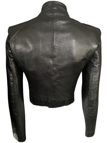 PLEIN SUD by Fayçal Amor 2000s Black Leather High-Neck Jacket (S-M)